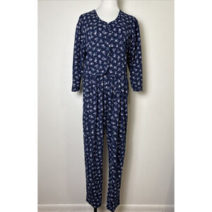 VTG Byer USA Crop Top Pleated Twill Pants Suit Size L Ditsy Floral Cottage 2 PC